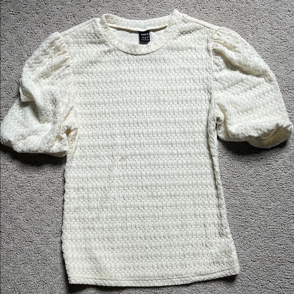 SHEIN Cream Smocked Puff Sleeve Blouse